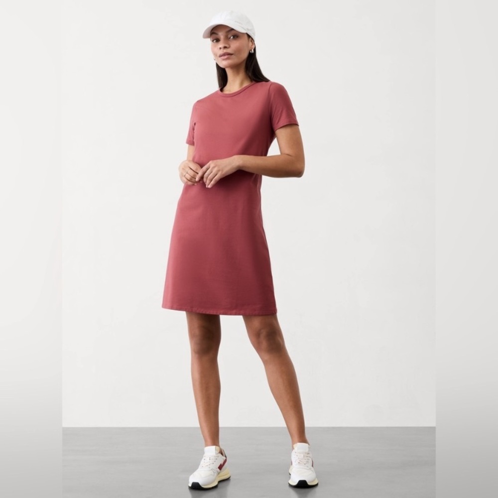 Athleta ESSENTIAL TEE DRESS In Red Rock Pink Size Medium Stretch Cotton